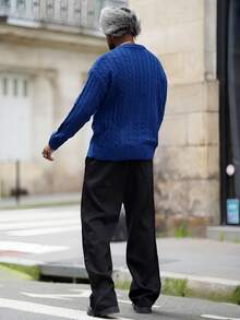 Heavens Edit 男士厚款休闲宽松直筒裤，适合秋季 - 黑色 - 查看 2