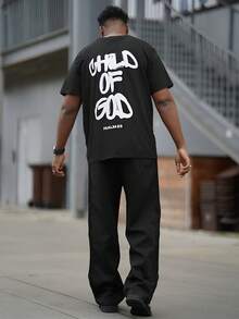 Heavens Edit 男士时尚街头图案印花宽松黑色短袖 T 恤 - 黑色 - 查看 3