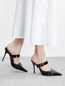 CUCCOO BIZCHIC Women's Pointed Toe Buckle Design Everyday Versatile Fashion High Heels - Black - View 4