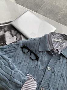 DAZY 男士休闲日常前扣条纹长袖衬衫，春夏款 - 彩色 - 查看 6