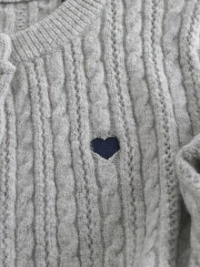 GlowEve Women's Heart Embroidery Short Sleeve Single-Breasted Casual Knit Cardigan - Grey - View 5