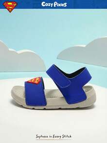 SUPERMAN X Cozy Pixies Summer Baby Sandals Cute Cartoon Design, Breathable Outdoor Casual Sandals With Hook And Loop, Lightweight Non-Slip EVA Sole Toddler Sandals For Various Occasions - Blue - View 11