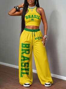 Slaydiva Bộ 2 món dành cho nữ, kiểu dáng thường ngày, gồm áo hai dây ôm sát và quần ống rộng, phù hợp cho dạo phố, các sự kiện thời trang đường phố. - Nhiều màu - Xem 3