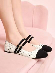 CUCCOO DOLLMOD Spring And Autumn New Retro Round Toe Yellow Suede Ballet Dance Shoes Women's Ballet Gentle Fashion Women's Low Vamp Flat Bottom Shoes Women's Polka Dot Mary Jane Valentine's Day - Polka dot - View 1