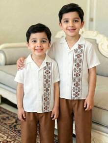 LMoss Kids Young Boy Printed Woven White Casual Shirt, Fashionable, Suitable For Spring/Summer - Multicolor - View 3