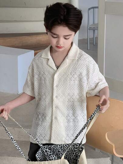 Dazy Kids 男童翻领短袖单排扣休闲衬衫