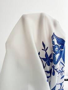 Elenzga Women's 2-Piece Set: Elegant Chinoiserie Print Round Neck Mandarin Collar Tie-Waist Bow Blouse With Asymmetrical Hem, Paired With Elastic Waist Printed Straight Leg Pants, Outfit - Multicolor - View 5