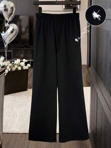 GlowEve Women's Casual Embroidered Sweatpants For Commuting And Street Wear, Summer - Black - View 1