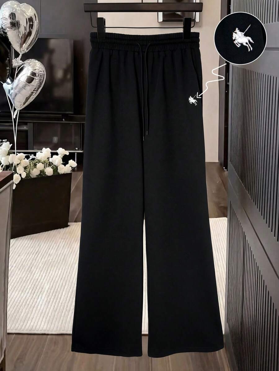 GlowEve Women's Casual Embroidered Sweatpants For Commuting And Street Wear, Summer - Black - View 1