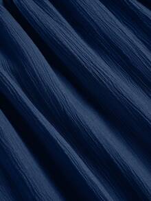 SOLERSUN Plus-Size Women's Fashion Solid Color Loose Casual Stand Collar Front Slit Teardrop Button High-End Design Tie-Waist Slim A-Line Long Dress, Elegant, Comfortable, Casual And Fashionable Commuter Dress - Navy Blue - View 8