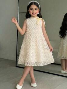 SHEIN New Summer Tassel Bow Tie Princess Dress, Halter Neck Celebrity Beach Dress - Apricot - View 3