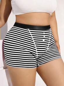 SHEIN 1 pieza Ropa interior transpirable de rayas para talla grande - Blanco y Negro - Ver 3
