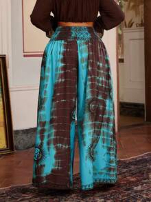 Maweii Plus Size Placement Print Cinched Waist Loose Casual Vacation Pants - Multicolor - View 2