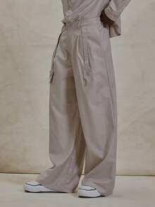 Musero Wide Leg Baggy Smart Style Pleated Button Fastening Strap Detailing Trouser Pants Spring Summer Essentials - Dusty Pink - View 3