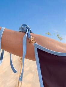 Bonvoyette Bộ bikini buộc dây cổ yếm màu trơn gợi cảm - Cà phê nâu - Xem 6