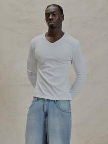 Musero Slim Muscle Style Fit Long Sleeve Slight Neck TShirt Basics Plain Top Essentials Capsule Wardrobe Layering Spring&Summer - White - View 5