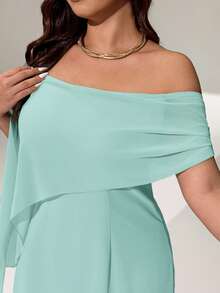 Auralis Váy suông cổ thuyền trễ vai mới ôm vừa vặn có dây thắt lưng bồng bềnh, váy/khăn choàng màu xanh bạc hà thanh lịch có tay áo thác nước, thích hợp cho sinh nhật, tiệc tùng, cocktail, đa năng, xuân/thu, cỡ lớn - Màu xanh Bạc hà - Xem 5