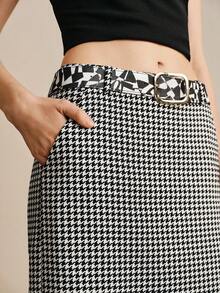 Arave 女士高腰修身铅笔裙，侧开衩设计，适合日常通勤 - 黑與白 - 查看 3