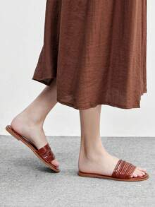 CUCCOO BIZCHIC Women's Silver Mesh Simple Flat Toe Elegant Casual Comfortable Slip-On Flats, Suitable For Workplace, Commute, Dates, Formal Events Summer Shoes - Rust Brown - View 4