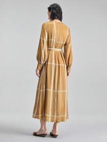 Ontre 2026SS New Striped Print Belted Dress, Fashionable Versatile For Spring/Summer - Brown - View 5