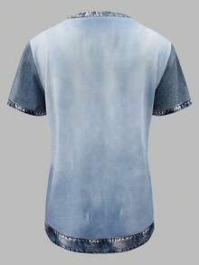 EMERY ROSE Women's Casual Dog Graphic T-Shirt, Denim Effect, Summer - Multicolor - View 2