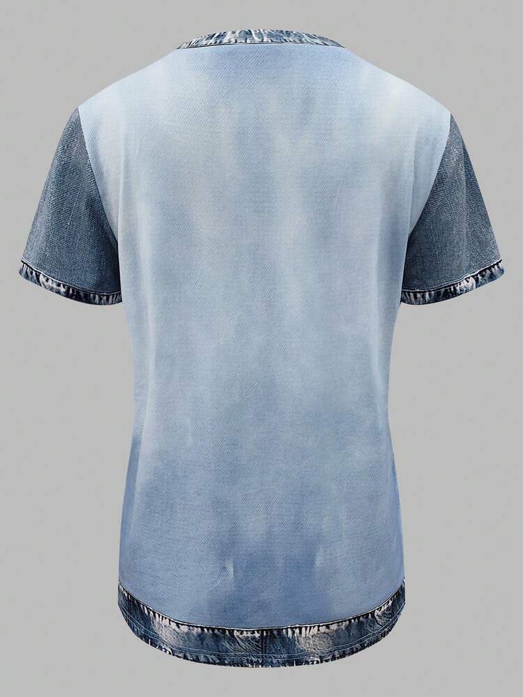 EMERY ROSE 女士休闲狗狗图案T恤，牛仔布效果，夏季款 - 彩色 - 查看 2