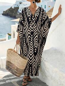 SHEIN Holidaya 复古沙滩度假宽松深V领女士长裙 - 彩色 - 查看 5