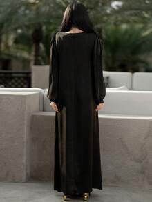 Layrah Abaya Arab Hitam Buatan Tangan dengan Hiasan Berlian Imitasi, Gaun Pesta Malam Mewah dan Elegan Dubai, Gaun Pesta Pernikahan Formal - Hitam - View 3