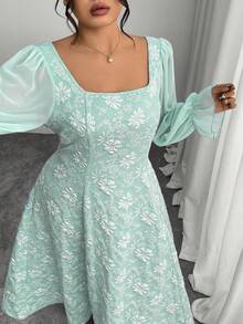 Elenzga Đầm dài tay dáng chữ A bằng chiffon họa tiết jacquard thanh lịch dành cho phụ nữ cỡ lớn, thích hợp cho mùa thu sớm, dành cho nữ. - Màu xanh Bạc hà - Xem 4