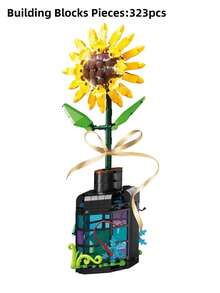 MINKOJA 323 PCS Educational Flower Art Building Blocks Set, Light-Up Sunflower Magic Drift Bottle With Easel, Chair & Palette - Multicolor - View 3