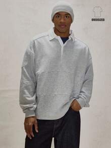 Musero Camicia polo oversize a manica lunga con spalle a caduta, bottoni e pattina nascosta, dettagli di cucitura a pannelli, essenziale per primavera ed estate - Grigio - Visualizzare 1