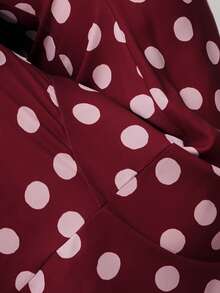 Nöista Polka Dot Long-Sleeve Dress Polka, Flared Cuffs And A Flowing Hem. Semi-Formal Occasions, Night, Weeding Dress, Easter, Spring, Summer. - Burgundy - View 6