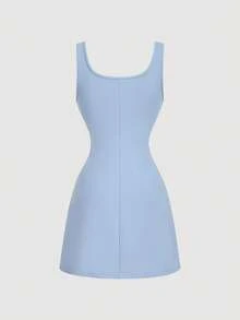 SHEIN MOD 镶钻优雅红色迷你连衣裙 - 藍色 - 查看 2