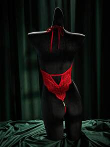 SpicyHot 红色女士性感露背蕾丝连体裤 - 紅色 - 查看 2