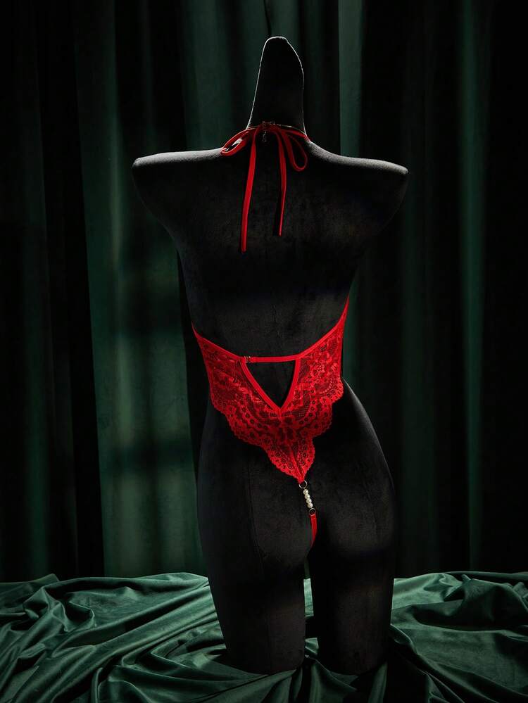 SpicyHot 红色女士性感露背蕾丝连体裤 - 紅色 - 查看 2