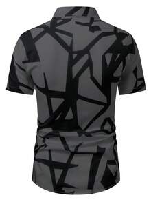 Manfinity Homme Men's Geometric Print Single-Breasted Casual Short Sleeve Shirt - Dark Grey - View 2
