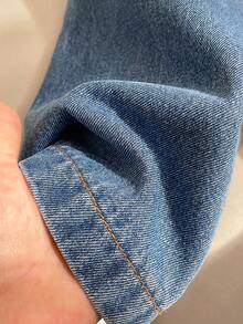 女童（小号）松紧腰宽松牛仔裤，休闲百搭 - 藍色 - 查看 5