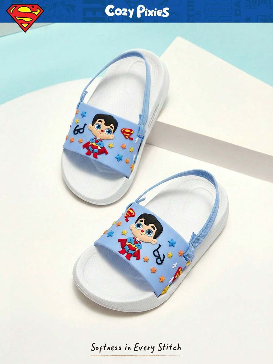 SUPERMAN X Cozy Pixies 1 Pair Fashionable Casual Summer Cute Cartoon DC Superhero Print Beach Slippers Flat Sandals - Blue - View 1