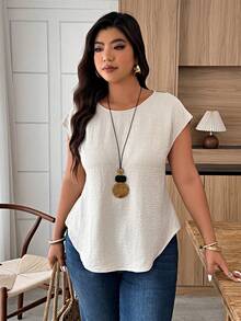 Weeklong Áo sơ mi cổ tròn chất liệu linen-cotton phối ren, có chi tiết ren phía sau - Áo sơ mi thời trang thanh lịch cỡ lớn dành cho công sở và trang phục thường ngày vào mùa xuân và mùa hè. - Màu be - Xem 2