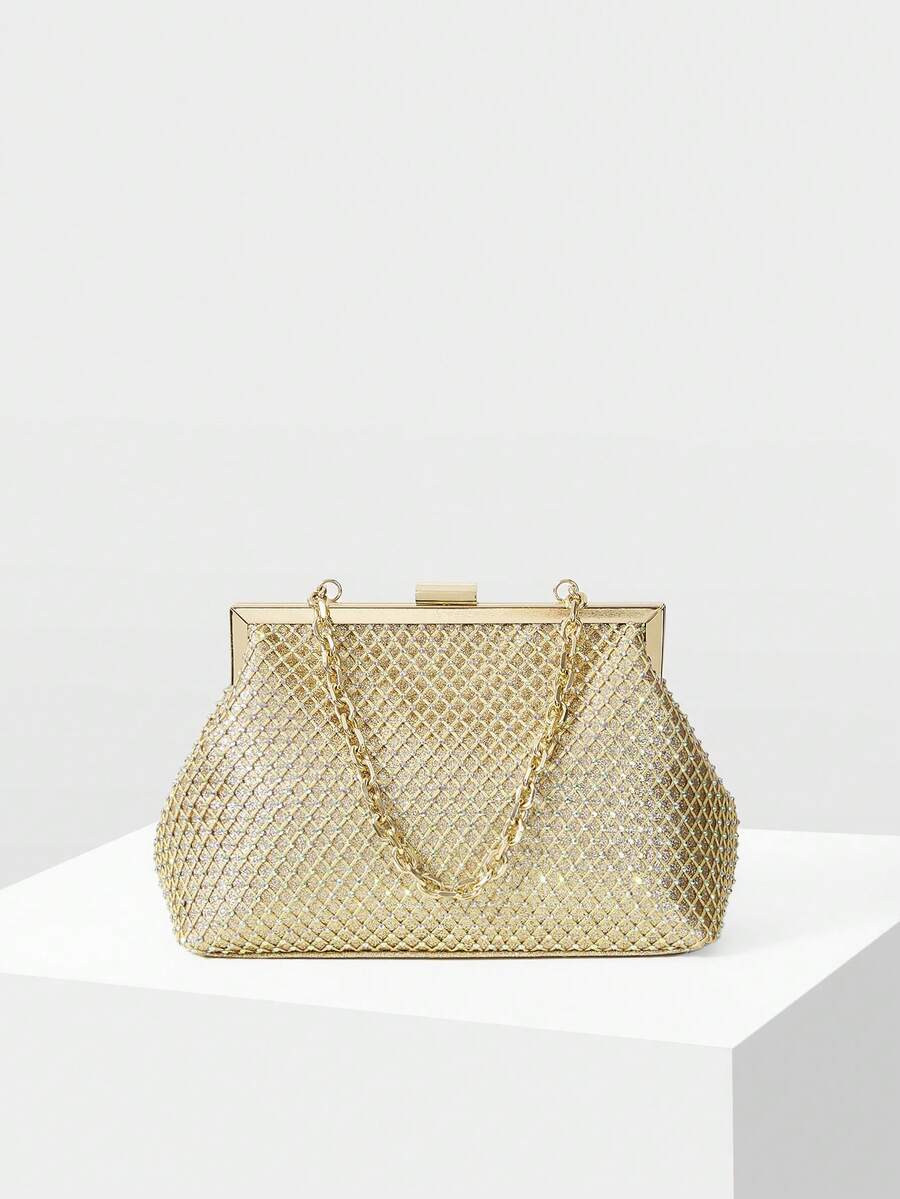 MOTF WOMEN'S RHINESTONE CHAIN EVENING CLUTCH - Gold - View 2