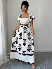 Elenzga Đầm dài mùa hè thanh lịch và thời trang dành cho nữ với họa tiết dệt. - Màu be - Xem 3