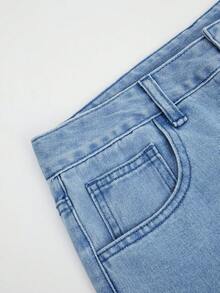 GlowEve 女士休闲水洗镂空花卉刺绣阔腿牛仔裤 - 藍色 - 查看 4