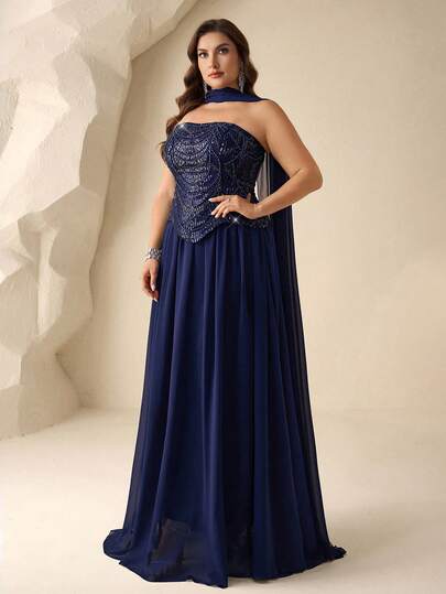 Coutiva Elegant Sequin Embellished Dress, High-End Formal Gown For Banquet And Party