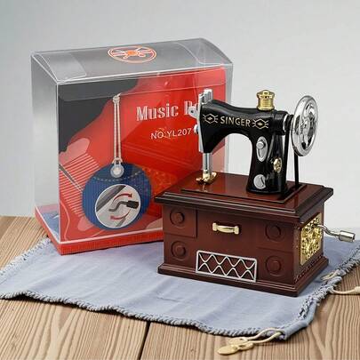 1pac Christmas Elegant Desktop Decor Fashion Gift Hand Crank Tabletop Sewing Machine Music Box - Turning The Handle Plays Music Home Decor Christmas Decorations Room Decor