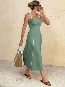 SHEIN Frenchy Đầm midi dáng suông thanh lịch dành cho nữ, có phần eo thắt gọn, thích hợp cho các bữa tiệc và sự kiện. - Màu xanh Bạc hà - Xem 4