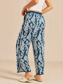 LUVLETTE Soft Cotton Patterned Wide Fit Women Lounge Bottom Airy Pajama Pants Pajama Style Trousers Pants With Pockets - Pink - View 3