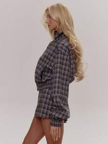 MUSERA 高领拉链格纹收腰下摆外套套装上衣（仅上衣）可爱少女性感春冬季日常外出复活节糖果色 - 粉色 - 查看 3