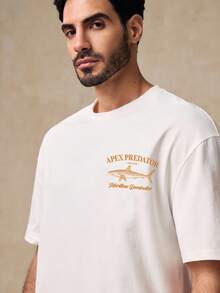 HIMLAND 男士休闲字母鲨鱼印花圆领短袖T恤 - 白色 - 查看 2