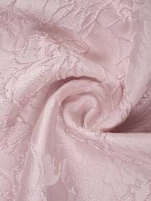 Ellevyn 女士圆领短袖提花纹理面料粉色收腰褶裥A字优雅日常/约会中长连衣裙，早春 - 粉色 - 查看 11