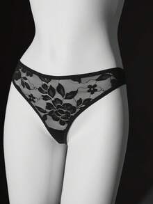 Lace Charming Alluring Hollow Sexy Panties - Black - View 8
